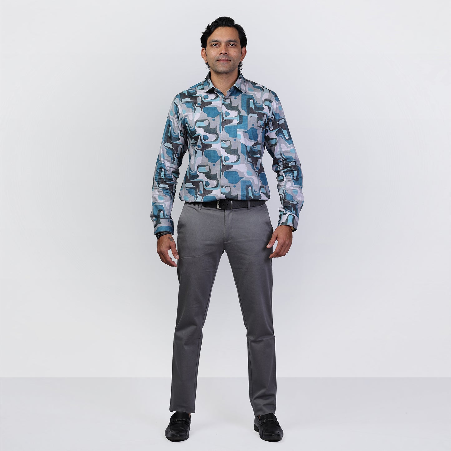 KNS 238 - Blue Abstract Print Shirt