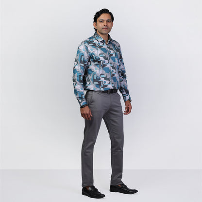 KNS 238 - Blue Abstract Print Shirt