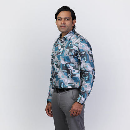 KNS 238 - Blue Abstract Print Shirt