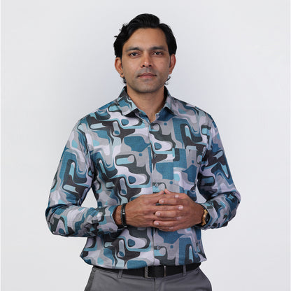 KNS 238 - Blue Abstract Print Shirt