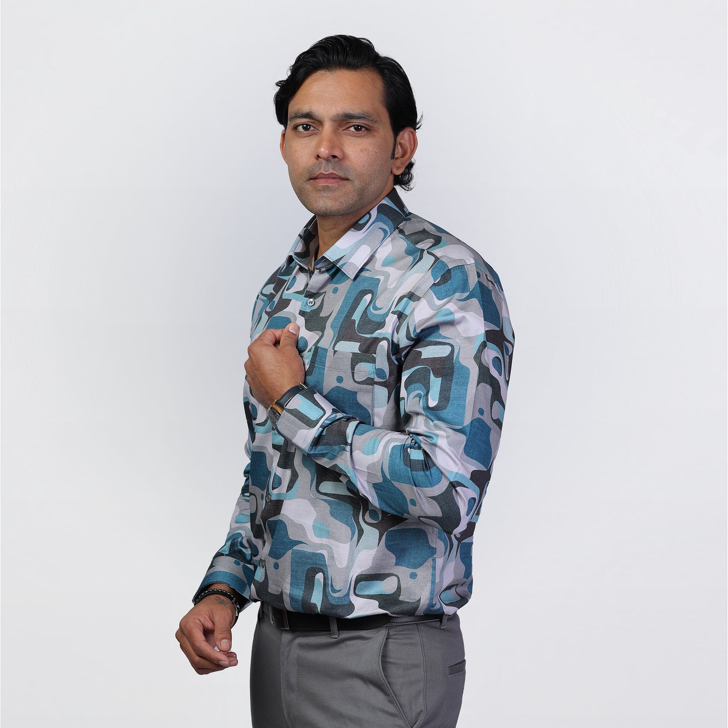 KNS 238 - Blue Abstract Print Shirt